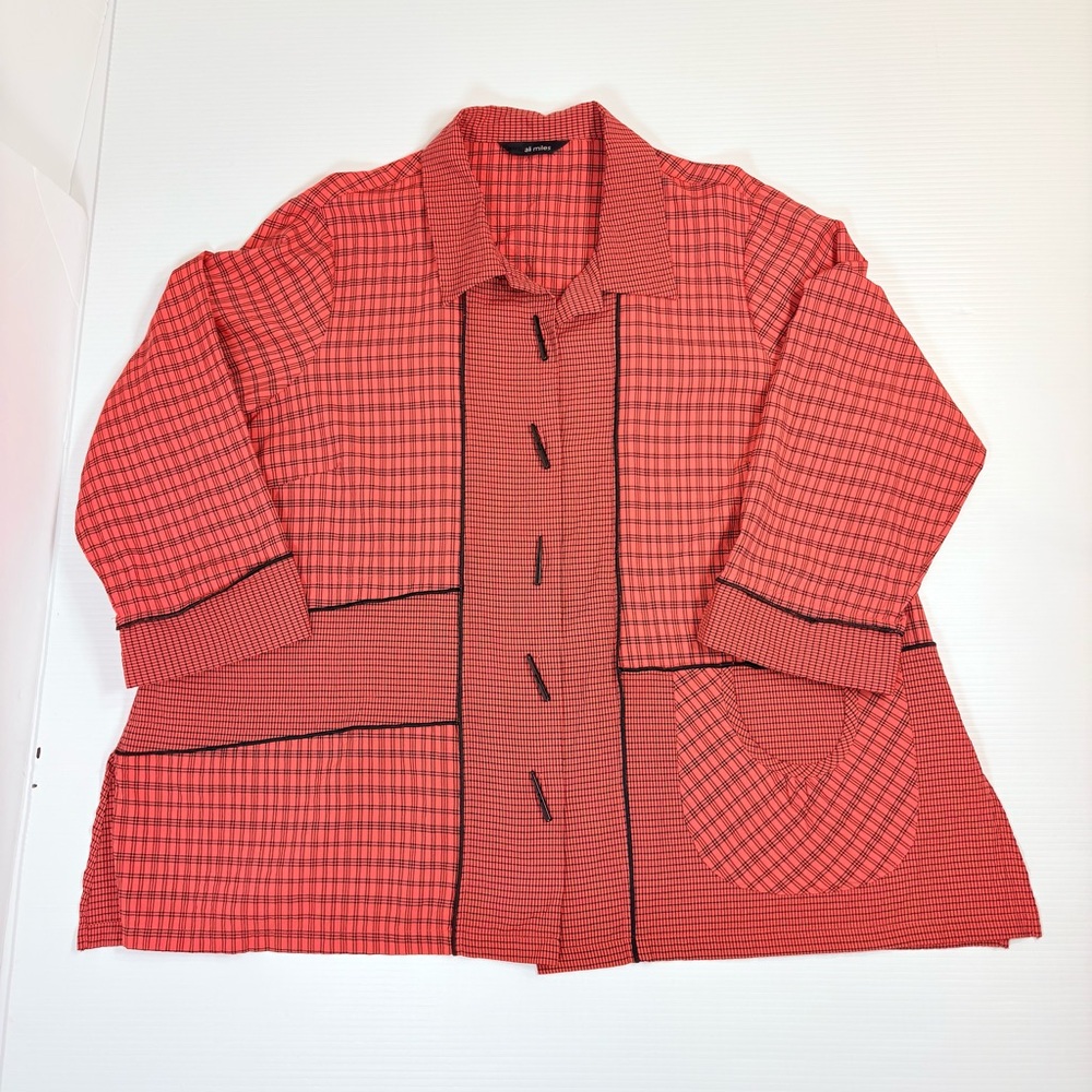 Ali Miles Red Black Plaid Patchwork Button Front … - image 12